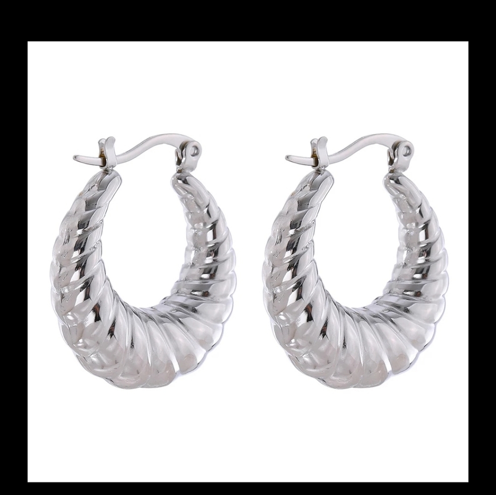 New, Silver Croissant Hoop Earrings